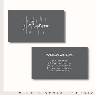 Monogram Logo Grey Modern Minimalist Business Card