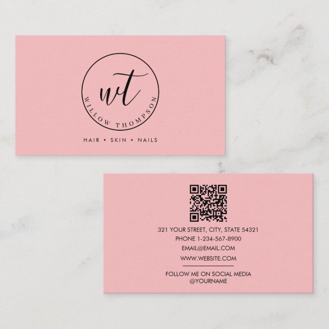 Monogram Logo Minimalist Blush Pink Template Business Card (Front/Back)