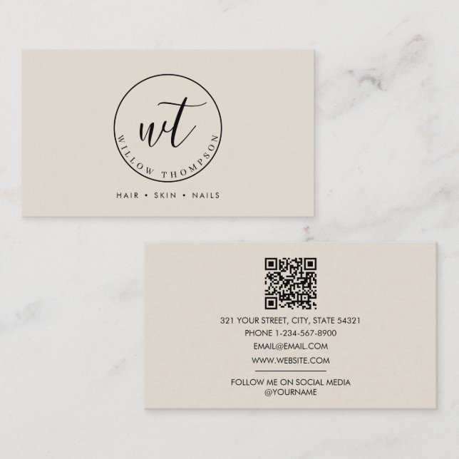 Monogram Logo Minimalist Boho Beige Template Business Card (Front/Back)