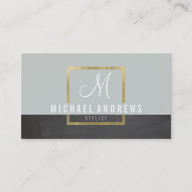 MONOGRAM LOGO modern smart gold box grey charcoal Business Card (Front)