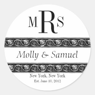 Monogram Logo Ornate Names Date Wedding Label