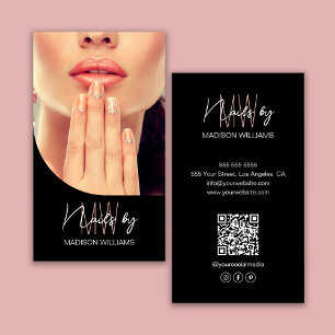 Monogram Logo Photo Nail Artist Black Business Card