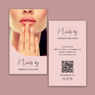 Monogram Logo Photo Nail Artist Pink Business Card
