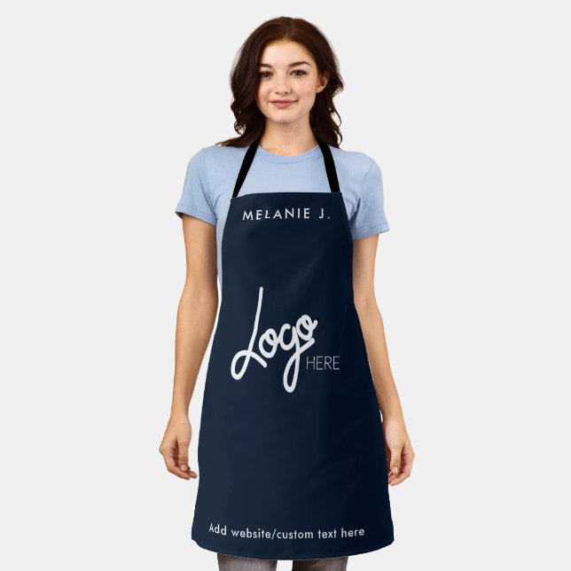 Monogram | Logo Professional Business Navy Blue Apron (Worn)