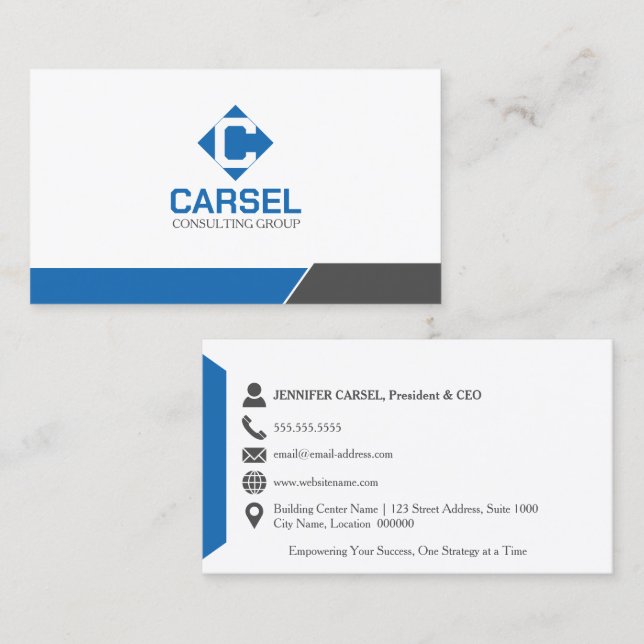 Monogram Logo Professional Grey Blue Business Card (Front/Back)