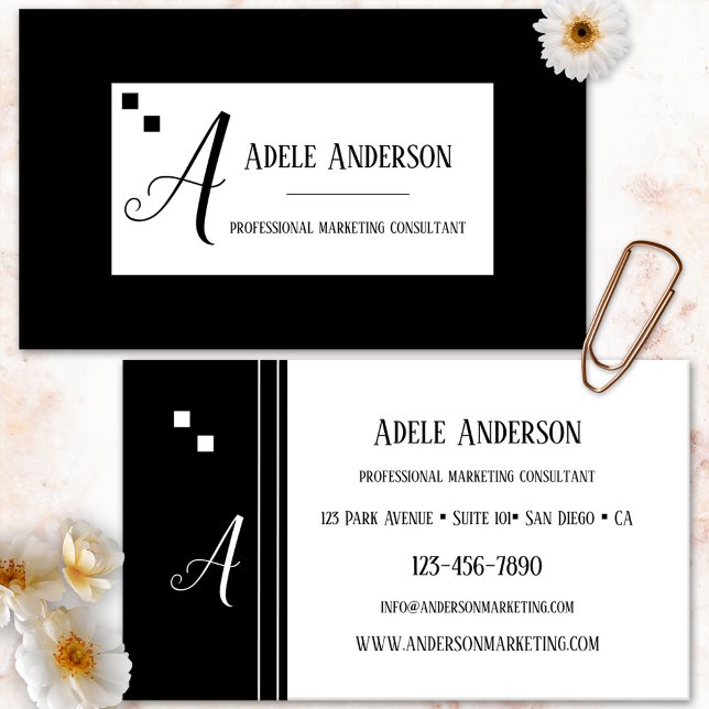 Monogram Logo Simple Black and White Template Business Card (Creator Uploaded)