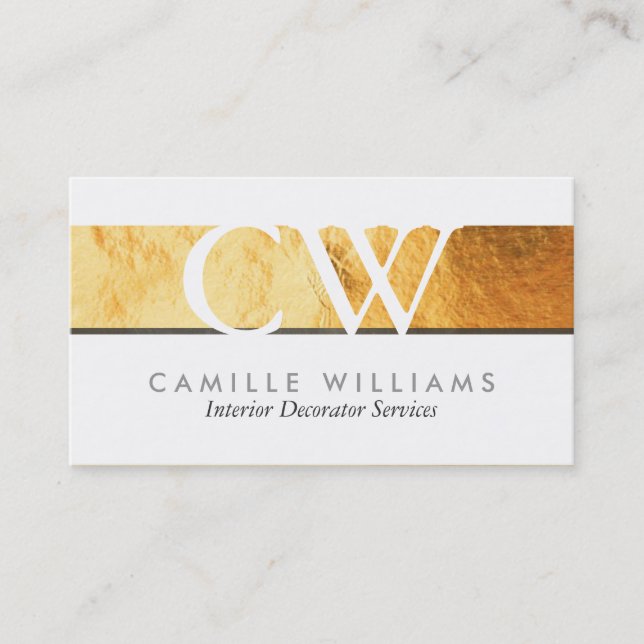 MONOGRAM LOGO smart glamourous gold foil grey stri Business Card (Front)