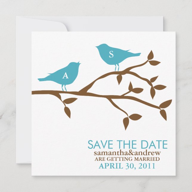 Monogram Love Birds Wedding Save the Date Invitation (Front)