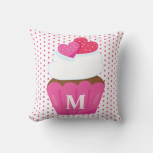 Monogram Love Hearts Cupcake Polka Dot Valentines Cushion