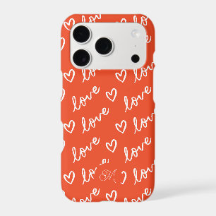 Monogram Love Lettering & Hearts Pattern Red