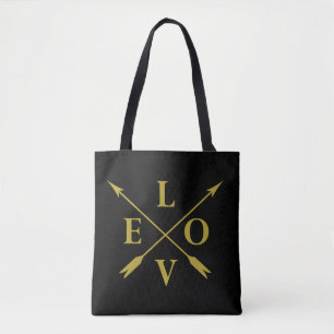 monogram love with gold letter tote bag