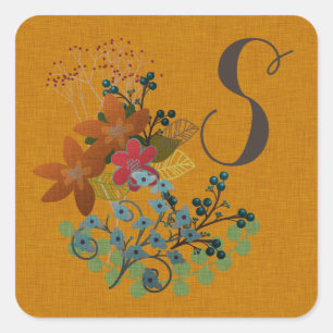 Monogram, Lovely Flowers Square Stickers