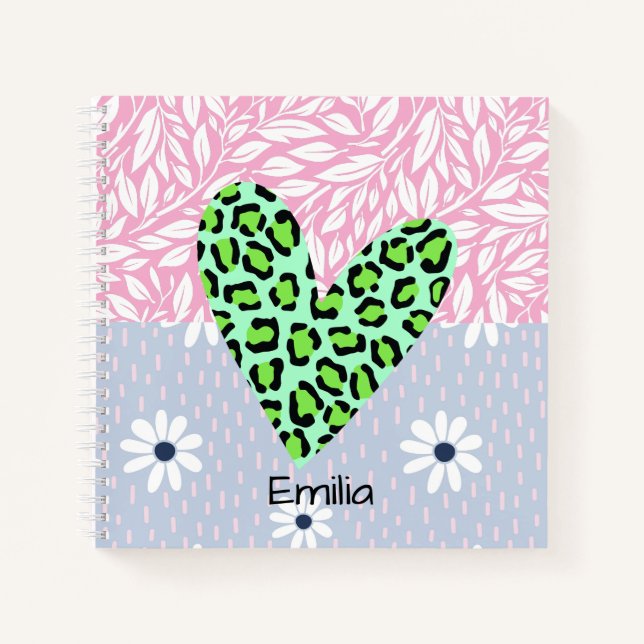 Monogram lovely pastel floral pattern pink blue notebook (Front)
