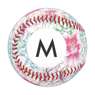 Monogram Lovely pattern with colourful flowers Baseball