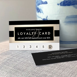 Monogram Loyalty 6 Punch Gold and Black Stripe Card