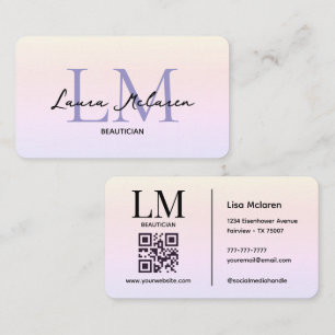 Monogram Luxe Aesthetics Pastel Hues QR Code  Business Card