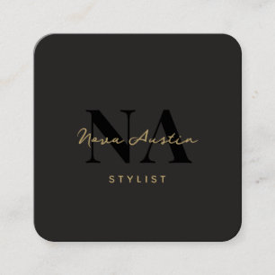 Monogram Luxe Trendy Aesthetic Gold Black QR Code Square Business Card