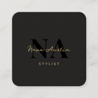Monogram Luxe Trendy Aesthetic Gold Black QR Code Square Business Card