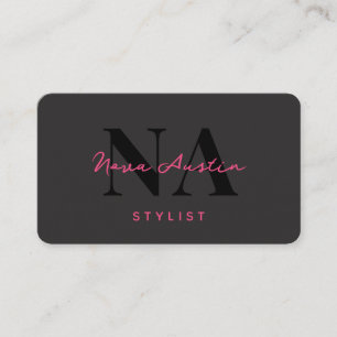 Monogram Luxe Trendy Aesthetic Hot Pink QR Code Business Card
