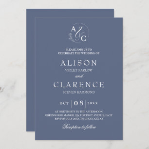Monogram Luxury Blue Wedding Invitation