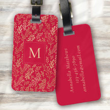 Monogram Luxury Red Gold Leaf Pattern Festive