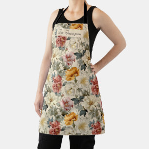 Monogram Luxury vintage style Artistic floral Apron