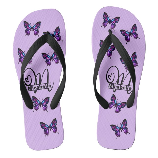 Monogram M Butterfly Flip-Flops - Customise Name Jandals (Footbed)