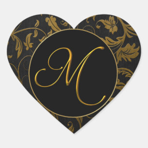 Monogram M Gold and Black Damask Wedding Seal