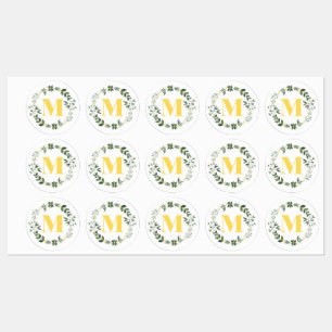 Monogram M in Gold/Lemon with Floral Ring Stickers