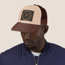 Monogram M Initial Printed Image Tan and Brown-Cap