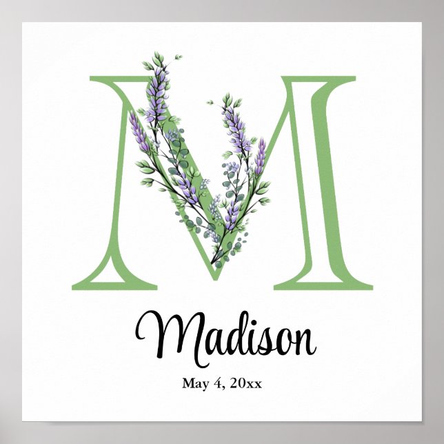 Monogram M Lavender Eucalyptus nursery  Poster (Front)