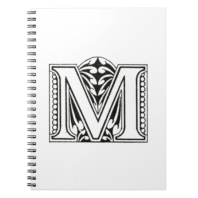 Monogram M, Letter M, Alphabet M, Black and White Notebook (Front)