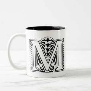 Monogram M, Letter M, Alphabet M, Black and White Two-Tone Coffee Mug