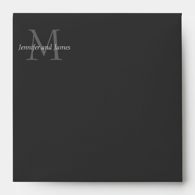 Monogram M Logo Black Wedding Invitation Envelope (Front)