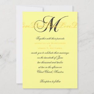 Monogram M Love Wedding Invitations Yellow