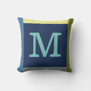 Monogram M outdoor pillow with colour border