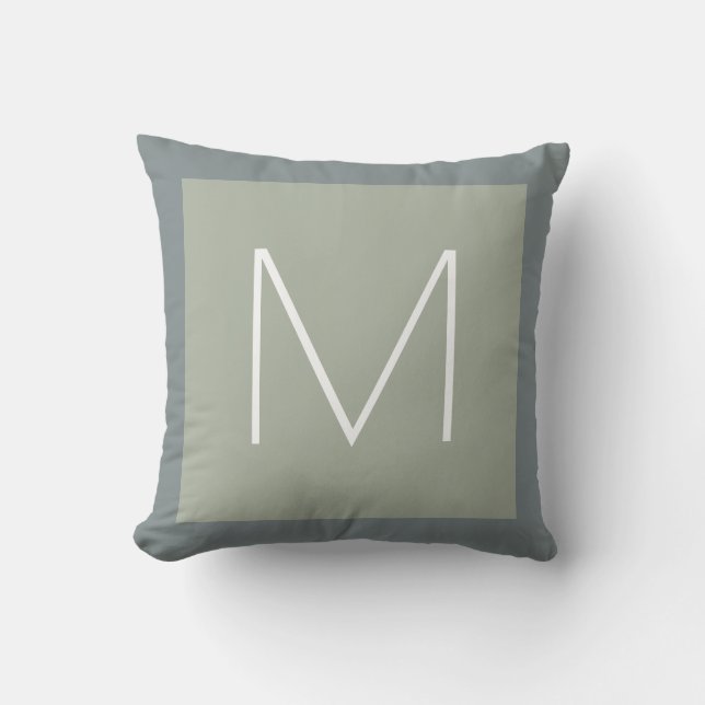 monogram M outdoor pillow with grey border (Front)