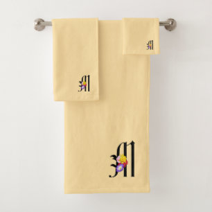 Monogram M Pale Yellow Bath Towel Set