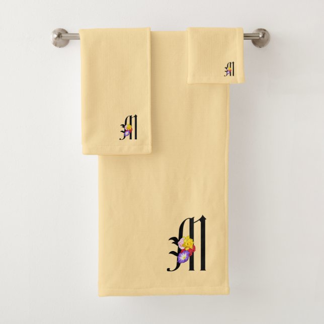 Monogram M Pale Yellow   Bath Towel Set (Insitu)