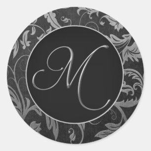 Monogram M Silver and Black Damask Wedding Seal