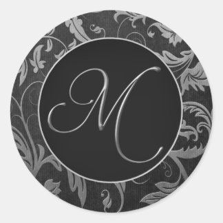 Monogram M Silver and Black Damask Wedding Seal