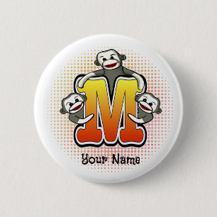 Monogram M Sock Monkey 6 Cm Round Badge