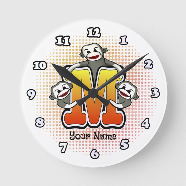 Monogram M Sock Monkey clock (Front)