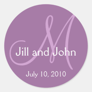 Monogram M Wedding Bride Groom Date Purple Sticker