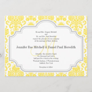 Monogram M Yellow  Damask Wedding Invitations