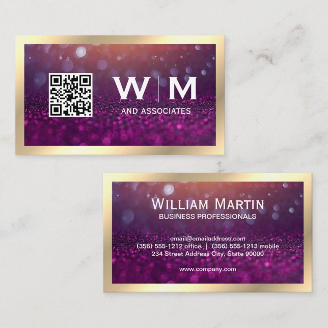 Monogram | Magenta Bokeh | QR CODE Business Card (Front/Back)