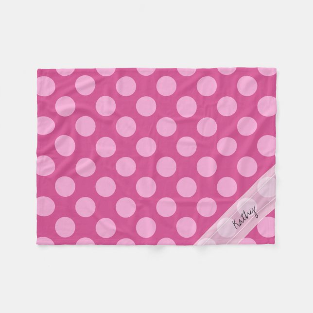 Monogram Magenta Pink Chic Polka Dot Pattern Fleece Blanket (Front (Horizontal))