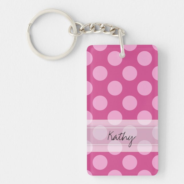 Monogram Magenta Pink Chic Polka Dot Pattern Key Ring (Front)