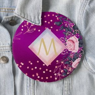 Monogram Magenta Rosegold Pink Metallic Glitter 6 Cm Round Badge