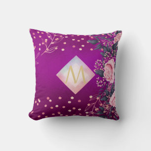 Monogram Magenta Rosegold Pink Metallic Glitter Cushion